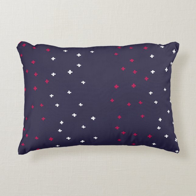 Patriotiskt rött vitt & blått schweiziskt kors plu prydnadskudde (Framsidan)