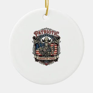 Patriotiskt skelett cowboy mörkt patriotiskt skele julgransprydnad keramik