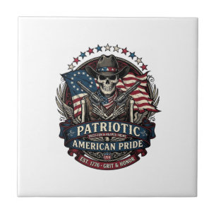 Patriotiskt skelett cowboy mörkt patriotiskt skele kakelplatta