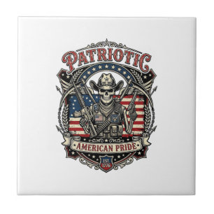 Patriotiskt skelett cowboy mörkt patriotiskt skele kakelplatta