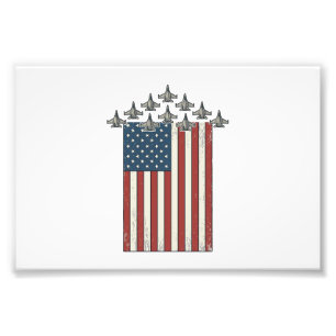 Patriotiskt stridsflygplansflagg vintage-gravyrdes fototryck