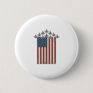 Patriotiskt stridsflygplansflagg vintage-gravyrdes knapp