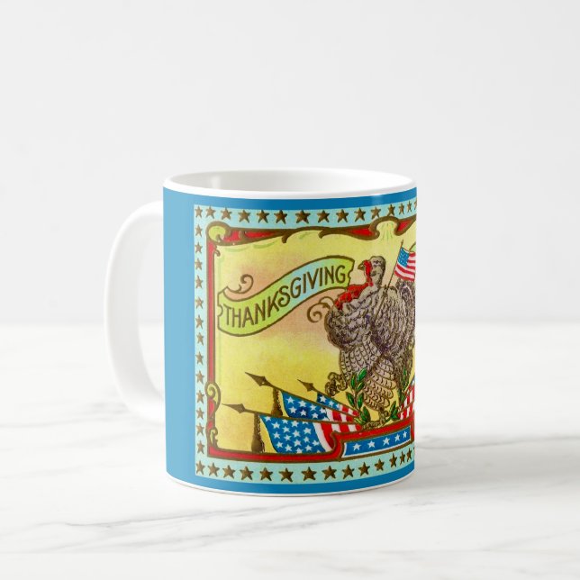 Patriotiskt tackgivningshälsning kaffemugg (Framsida vänster)