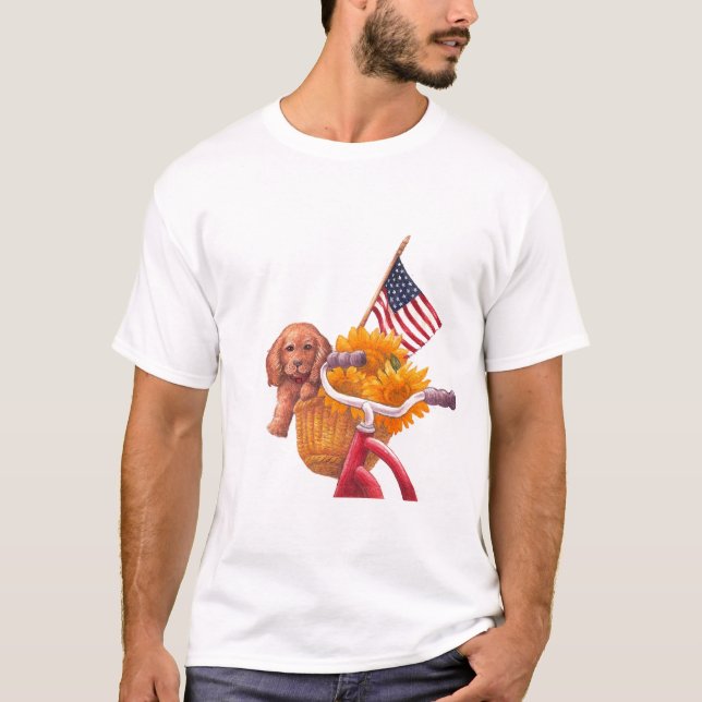 Patriotiskt tema med marionett, Flagga och solros T Shirt (Framsida)