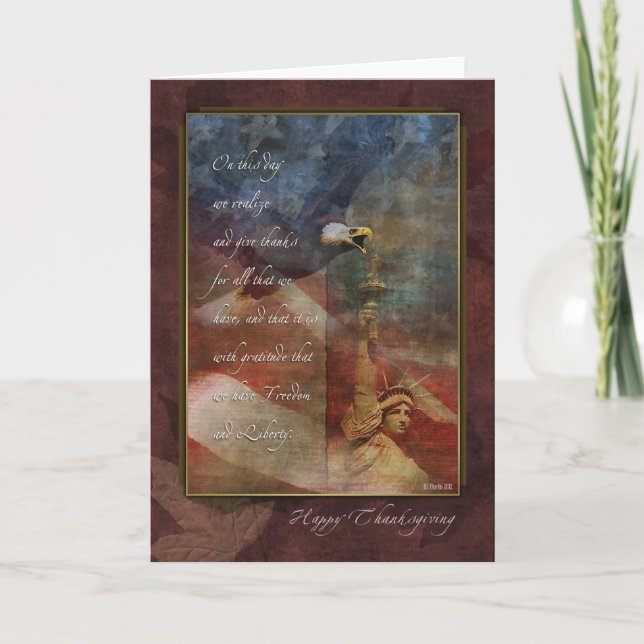 Patriotiskt thanksgivingkort med höst löv helgkort (Framsida)