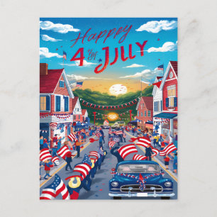 Patriotism i Rörelse: American Flaggor Adorning St Helg Vykort