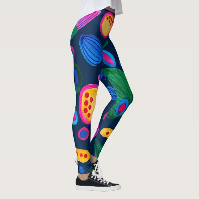 Patrón boho pintado a mano azul navy leggings (Höger)