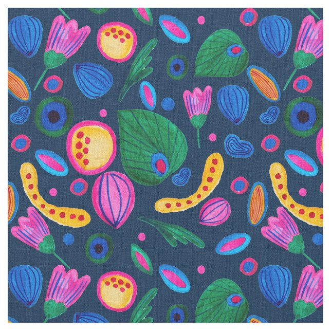 Patrón boho pintado a mano azul navy tyg (Närbild)