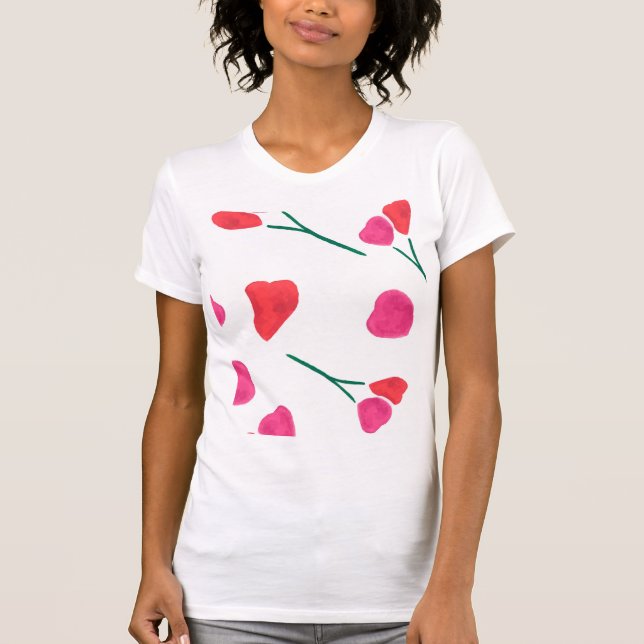 Patrón flores rosa y naranja en acuarela t shirt (Framsida)