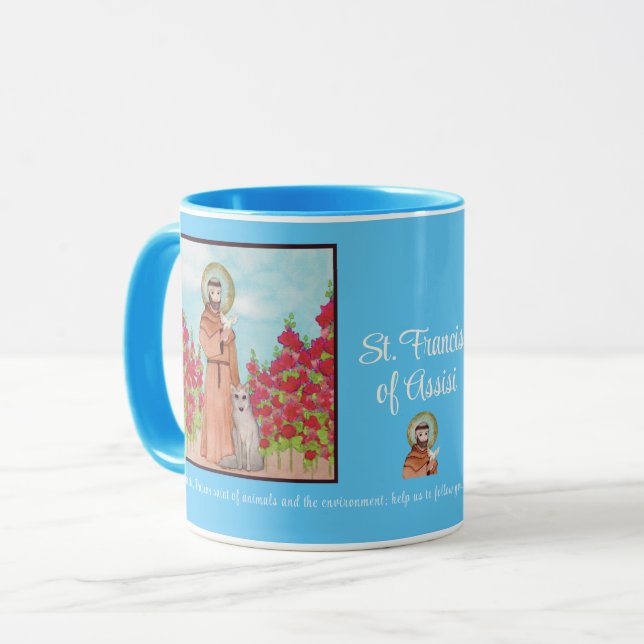 Patron St. Francis of Assisi Watercolor Gift Blue Mugg (Framsida vänster)