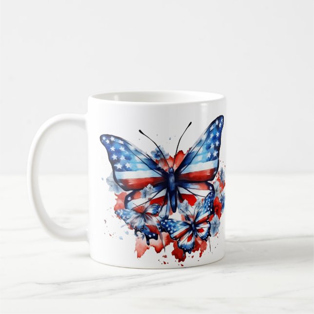 Patrotiskt Butterflies USA flagga 4 juli Kaffemugg (Vänster)
