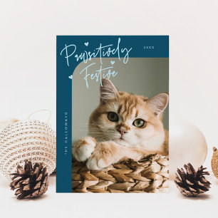 Påtsivt Festive Cat Photo Teal-jul Julkort