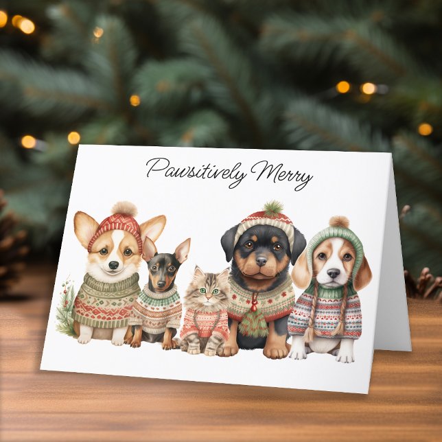 Påtsivt God jul Cute Hund Cat Pets Helgkort (Skapare uppladdad)