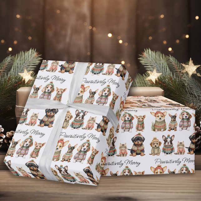 Påtsivt God jul Cute Hund Cat Pets Presentpapper (Skapare uppladdad)
