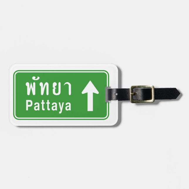 Pattaya Ahead ⚠ Thai Highway Traffic Sign ⚠ Bagagebricka (Horisontell Framsida)