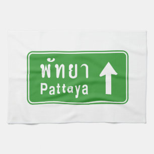 Pattaya Ahead ⚠ Thai Highway Traffic Sign ⚠ Kökshandduk