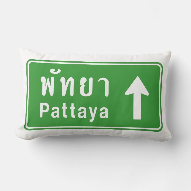 Pattaya Ahead ⚠ Thai Highway Traffic Sign ⚠ Lumbarkudde (Framsida)