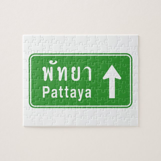 Pattaya Ahead ⚠ Thai Highway Traffic Sign ⚠ Pussel (Horisontell)