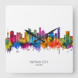 Pattaya City Thailands siluett Fyrkantig Klocka