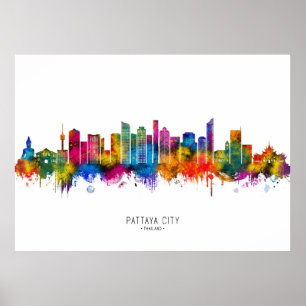 Pattaya Stad Thailand Siluett Poster