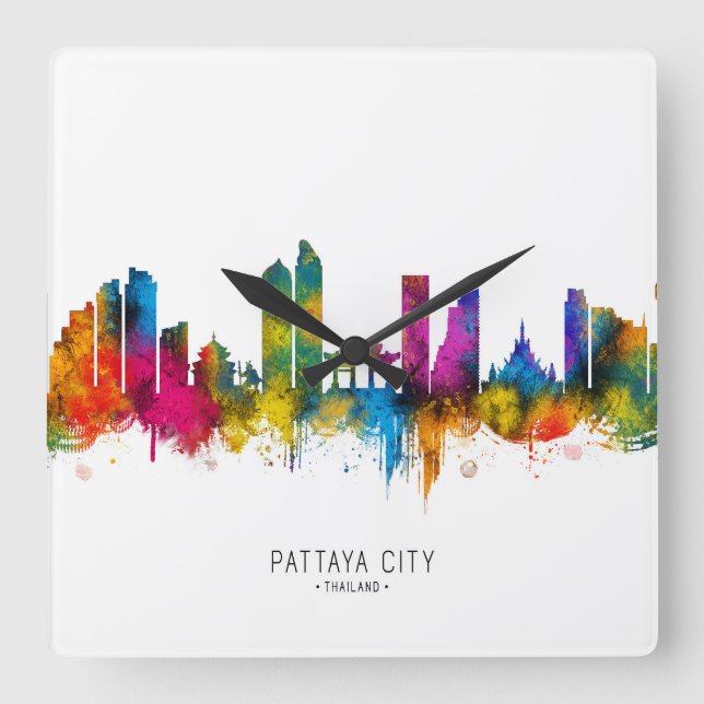 Pattaya Stadssilhuett Fyrkantig Klocka (Framsida)