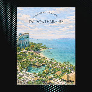 Pattaya Strand Thailand Akvarell Havsutsikt Helg Vykort