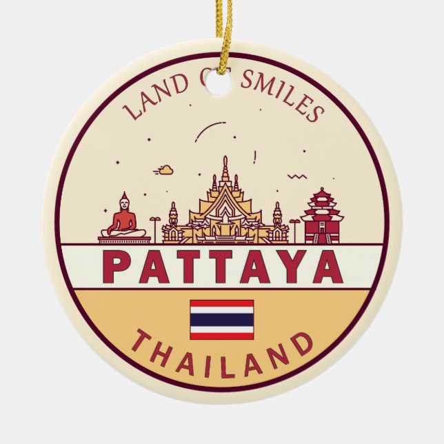 Pattaya Thailand City Skyline Emblem Julgransprydnad Keramik (Framsidan)