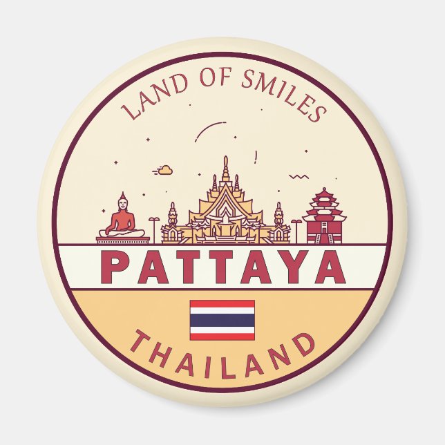 Pattaya Thailand City Skyline Emblem Magnet (Framsidan)