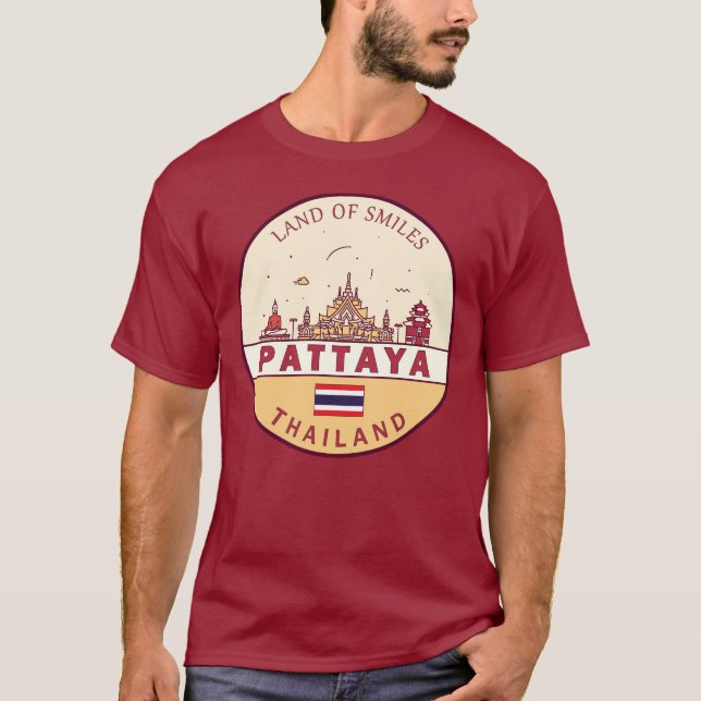 Pattaya Thailand City Skyline Emblem T Shirt (Framsida)