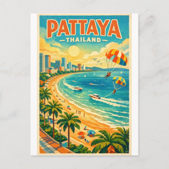 Pattaya, Thailand, in a vibrant retro Vykort (Framsida)