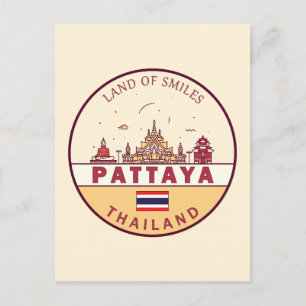 Pattaya Thailand Stadssiluett Emblem Vykort