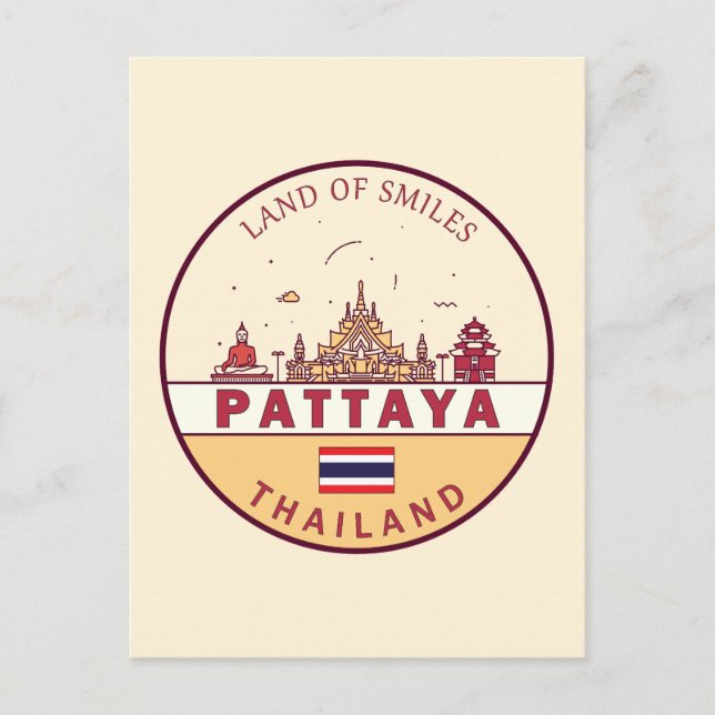 Pattaya Thailand Stadssiluett Emblem Vykort (Framsida)