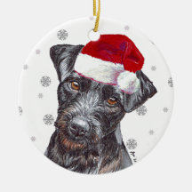 Patterdale Terrier - Santa Hat jul Bauble D