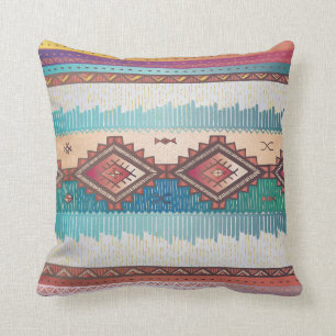 Patterend Navajo Blues, Teal, Spice Kudde