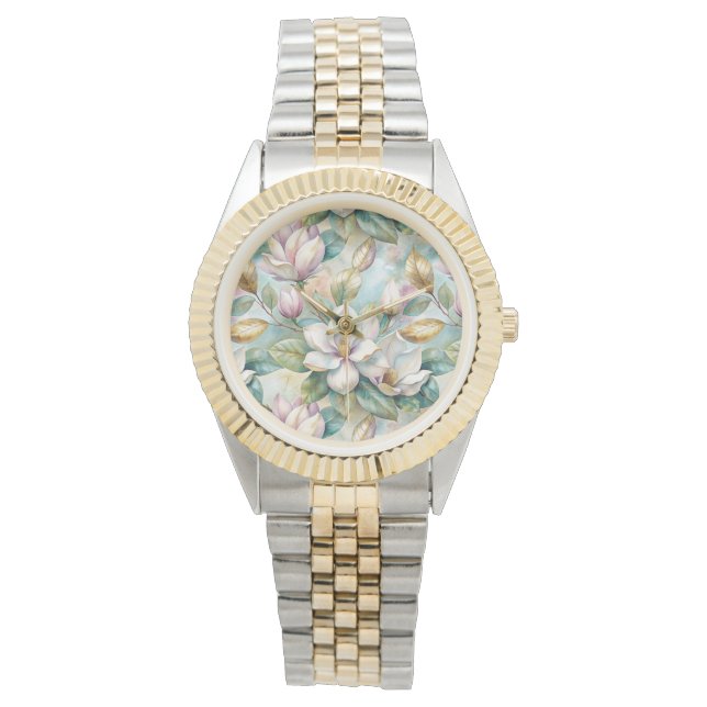 Pattern Elegant Magnolia Flowers Armbandsur (Framsida)