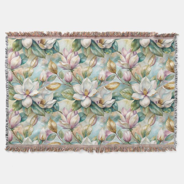 Pattern Elegant Magnolia Flowers Filt (Framsidan)