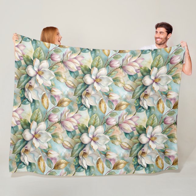 Pattern Elegant Magnolia Flowers Fleecefilt (På plats)