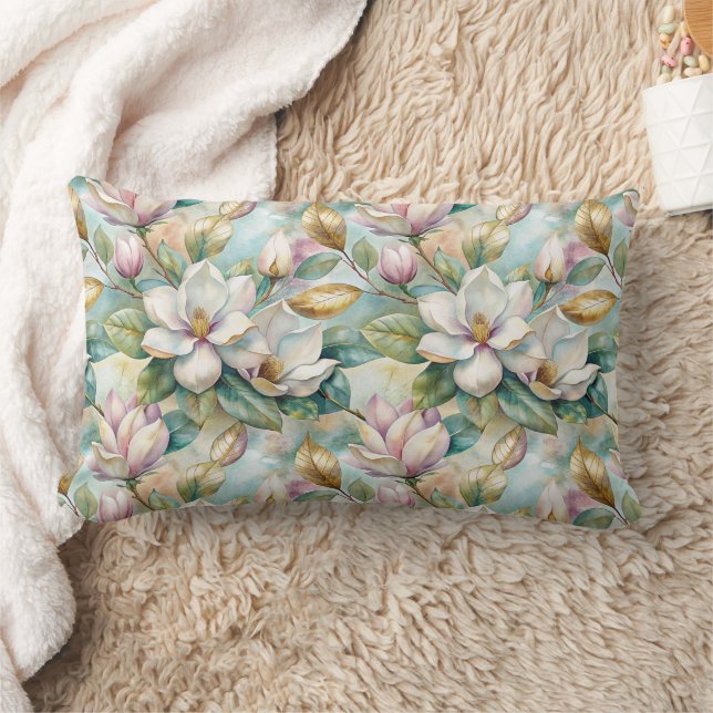 Pattern Elegant Magnolia Flowers Lumbarkudde (Filt)