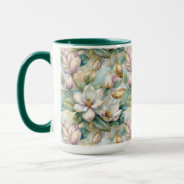 Pattern Elegant Magnolia Flowers Mugg (Vänster)