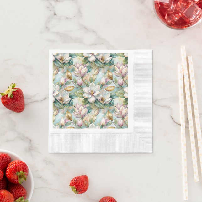 Pattern Elegant Magnolia Flowers Pappersservett (Insitu)