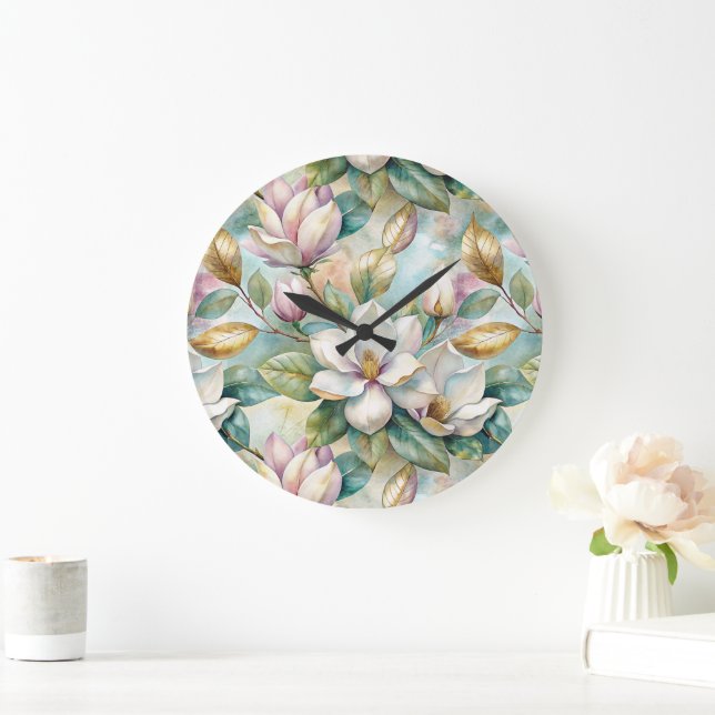 Pattern Elegant Magnolia Flowers Stor Klocka (Hem)