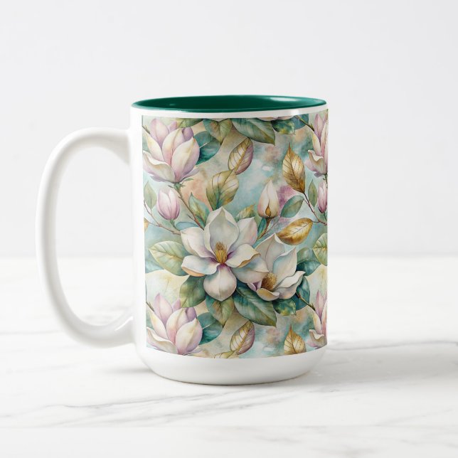 Pattern Elegant Magnolia Flowers Två-Tonad Mugg (Vänster)