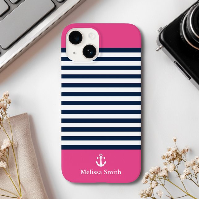 Pattern Navy blue and white bands pink background (Skapare uppladdad)