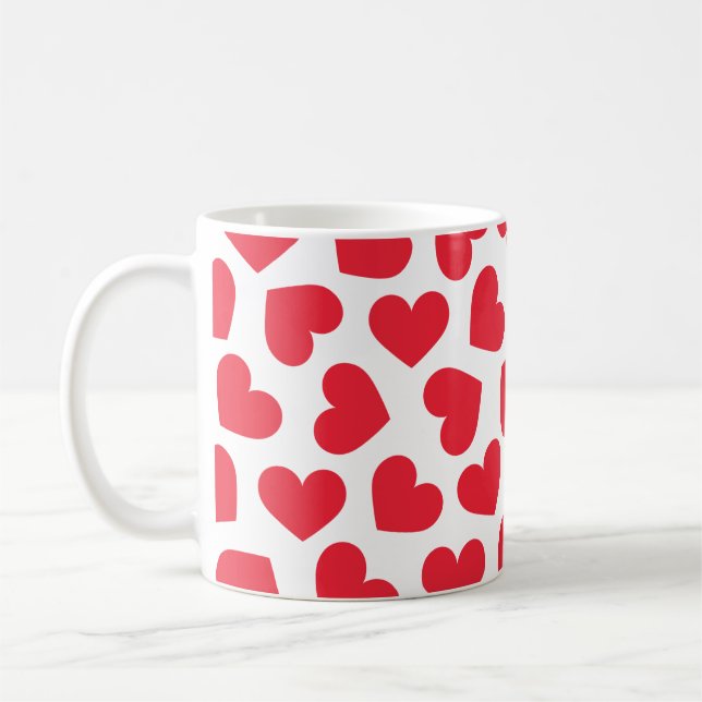 Pattern of Hearts Stylish Modern White Red Chic Kaffemugg (Vänster)