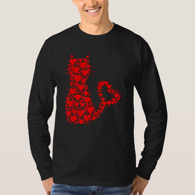 Pattern Red Hearts Cat Lovers Valentine's Day T Shirt (Framsida)