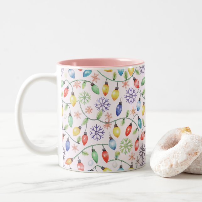 Pattern Retro Christmas Lights Två-Tonad Mugg (Med munk)