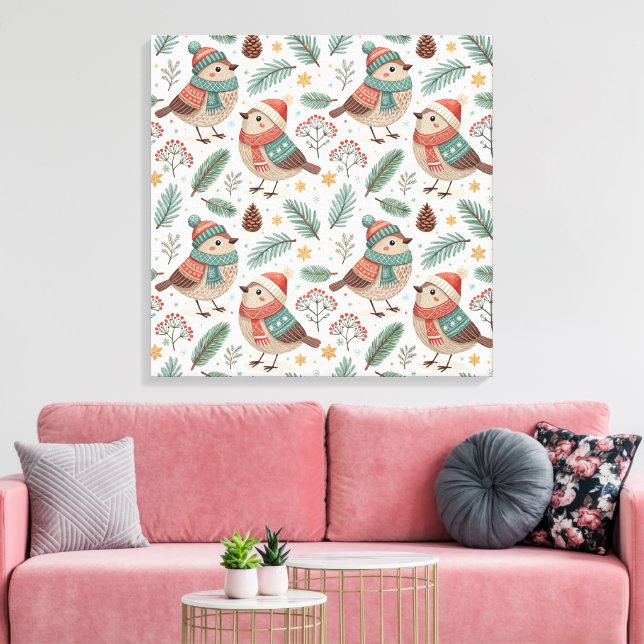 Pattern Scandinavian Christmas Birds Canvastryck (Insitu (Vardagsrum))