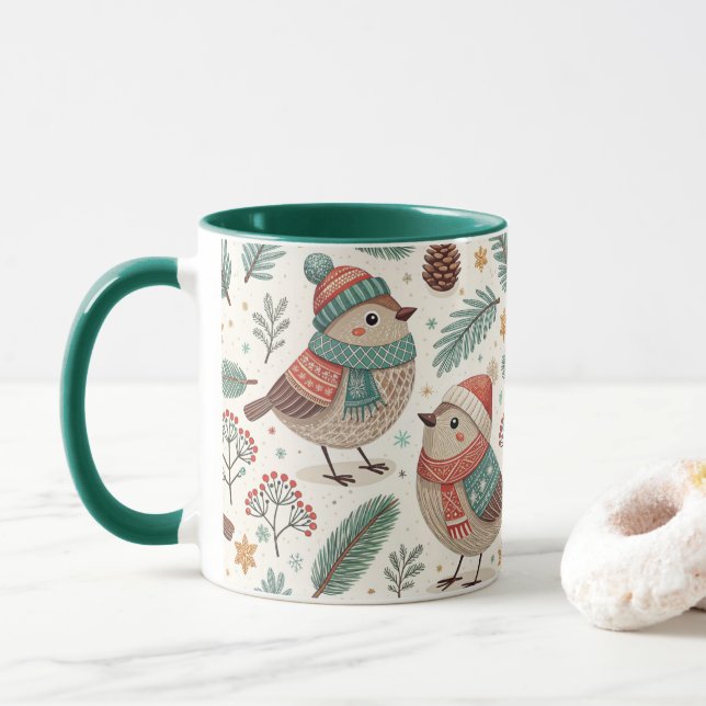 Pattern Scandinavian Christmas Birds Mugg (Med munk)