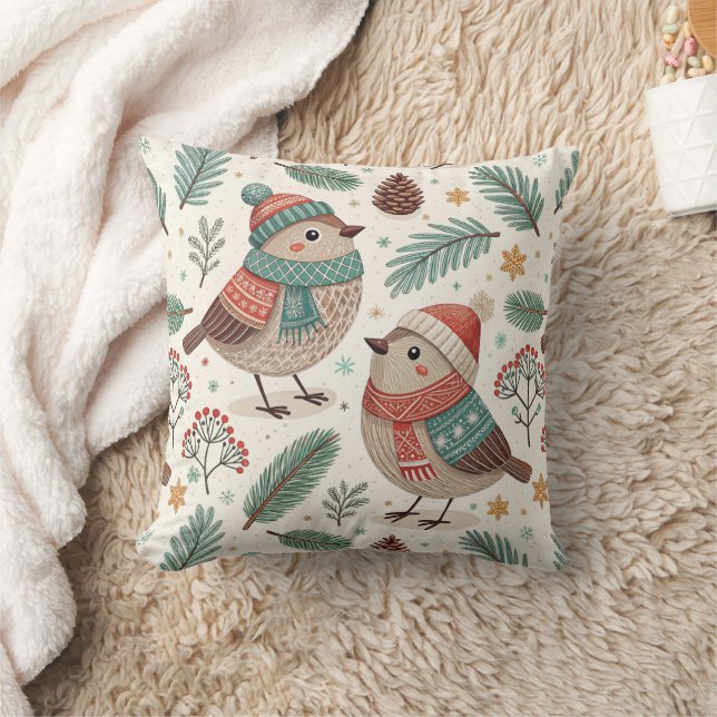 Pattern Scandinavian Holiday Birds Kudde (Filt)