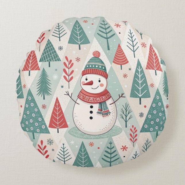 Pattern Scandinavian Snowman Rund Kudde (Framsidan)